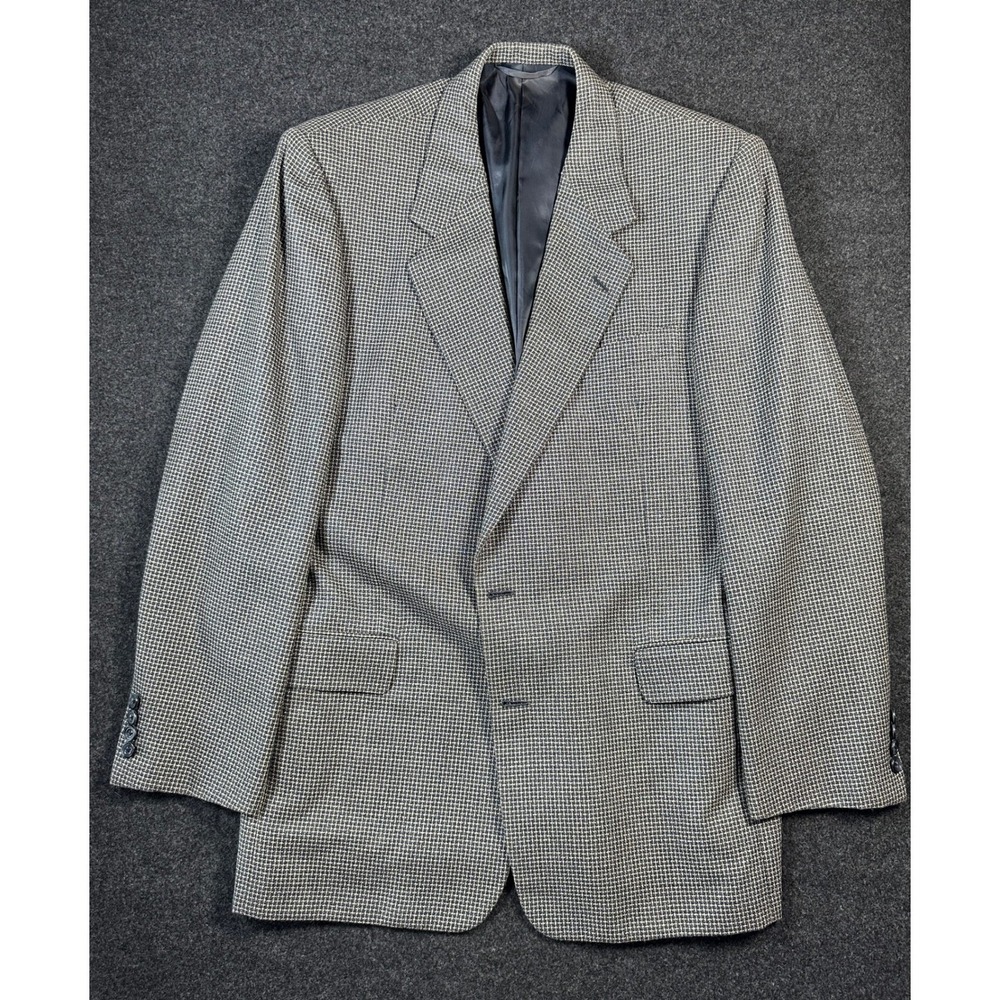 Hickey Freeman Neiman Marcus Mens Grey Blue Houndstooth Blazer Sport Coat 42R